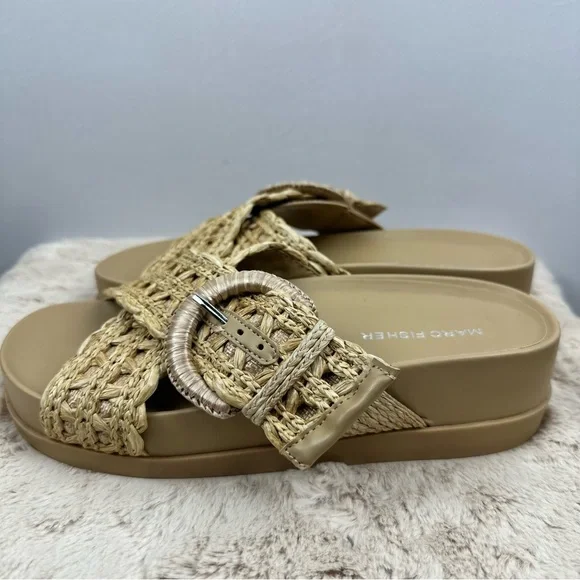 MARC FISHER Women Welti Woven Suntan Natural Tan Slide Sandals Sz. 5.5 - Picture 3 of 13